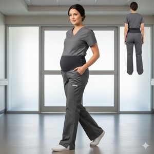 Cherokee Maternity Scrub Pants Petite XS Grey‎ V waist Cargo Medical Nursing